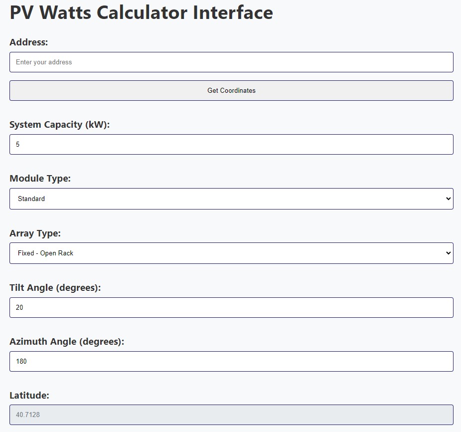 Preview for PVWatts Simulator